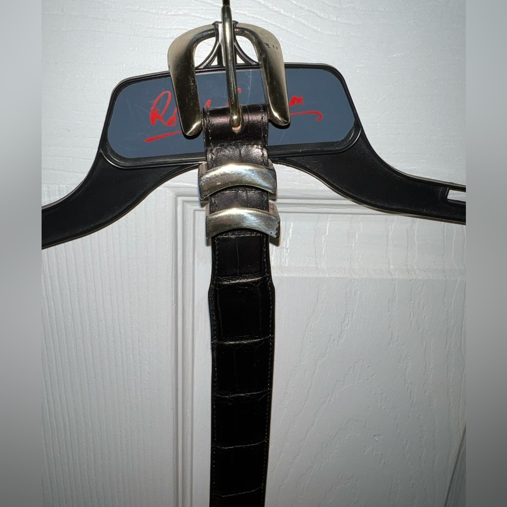Onyx by Brighton Belt Sz 42 Black Crocodile Embossed Leather